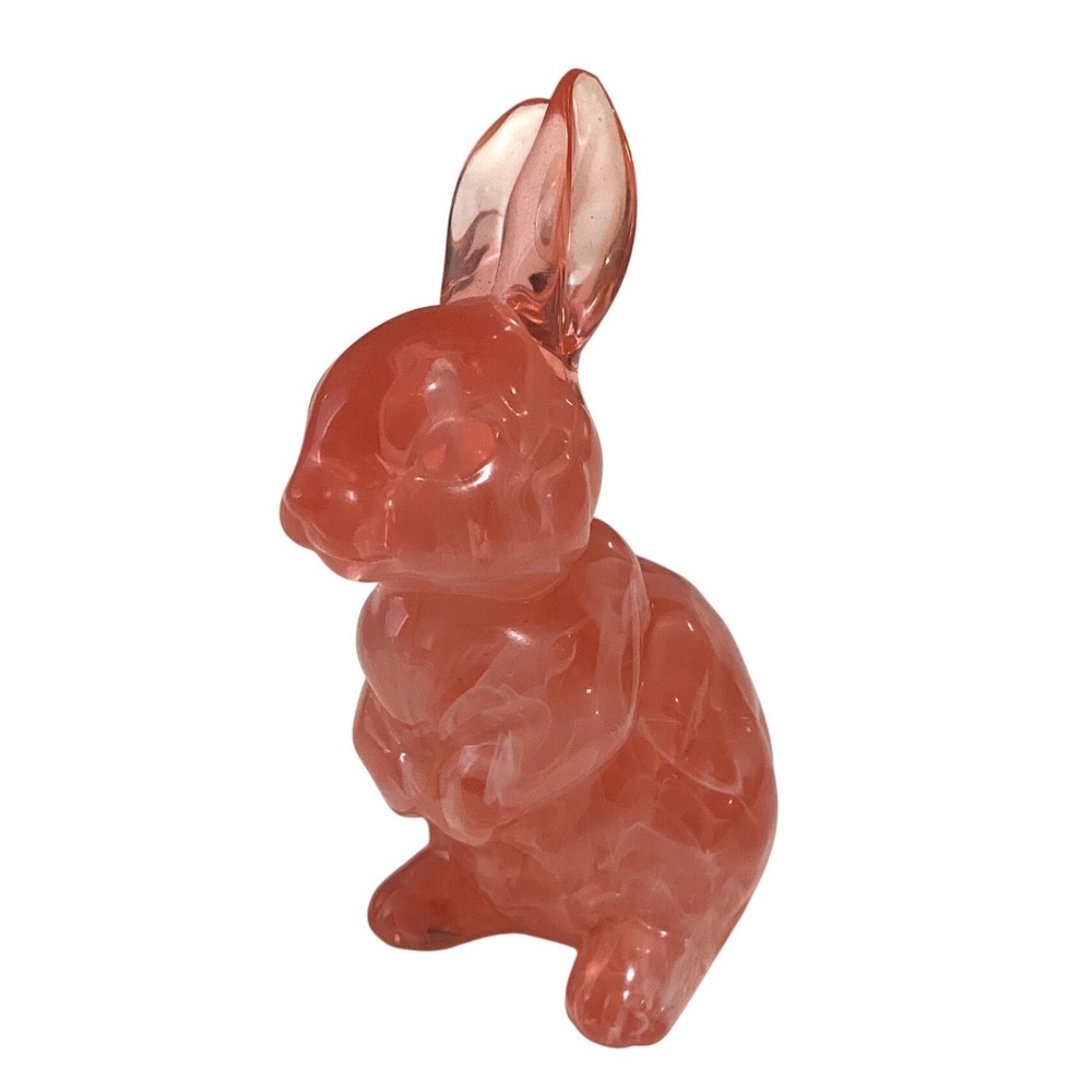 Pink Marbled Resin Bunny Figurine Rabbit Statue Spring Decor 3.25 Inch Tall